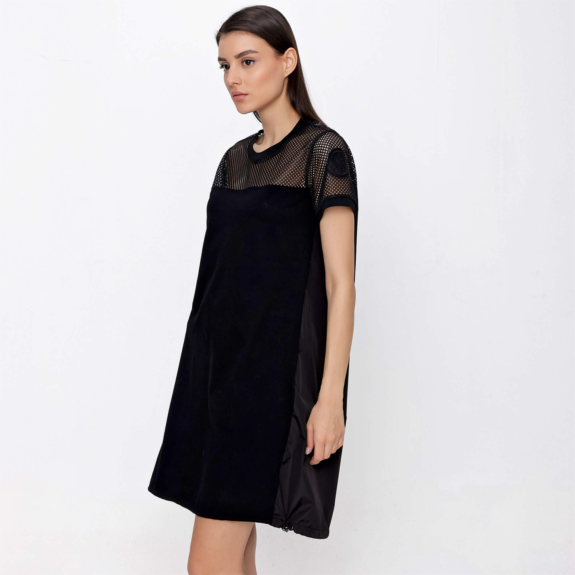 Moncler - Black Perforated Detail Short Sleeves Dress